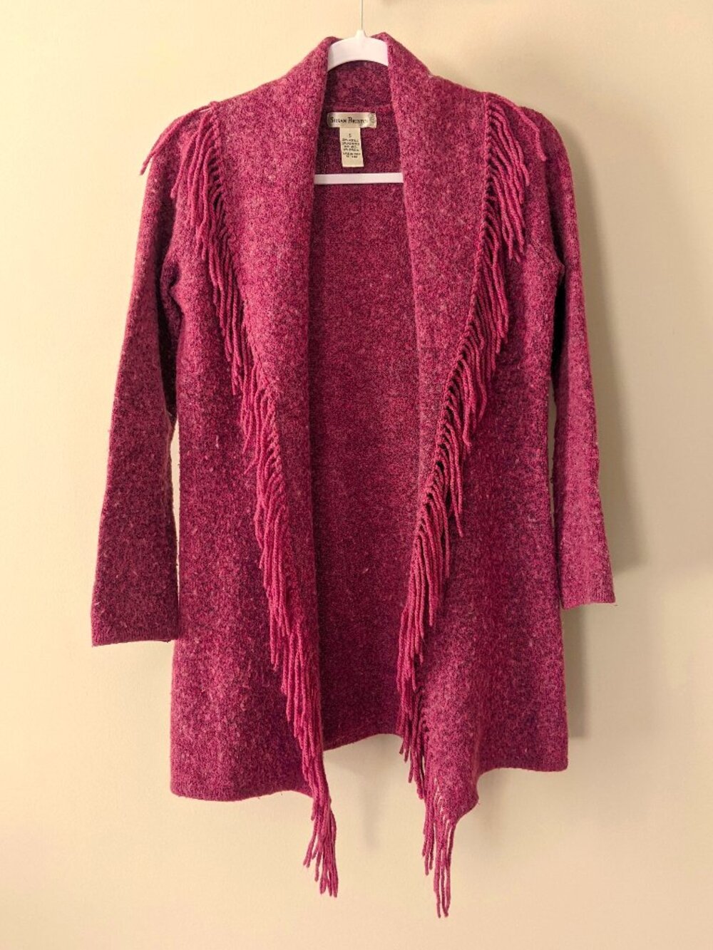 Vintage 2000s fringe trim magenta cardigan artsy fairycore